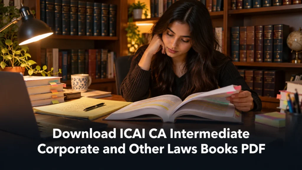 Student reading a law book in a library for CA Intermediate Corporate and Other Laws