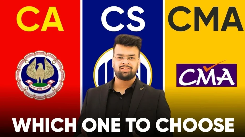 CA Harsh Gupta with the CA, CS and CMA logos and the text Which One to Choose