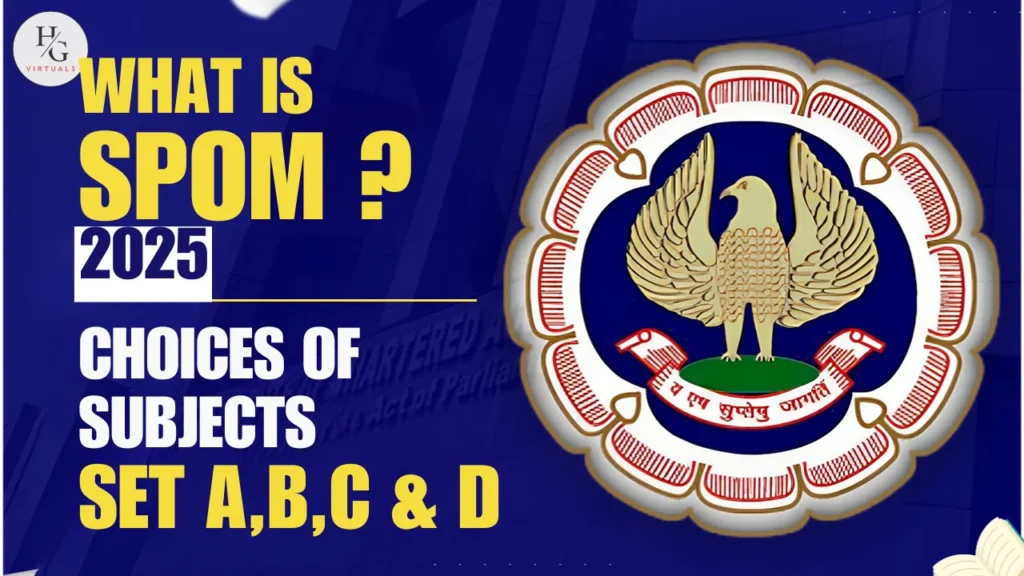 Graphic with the ICAI emblem and the text What is SPOM, choices of subjects in Set A, B, C and D