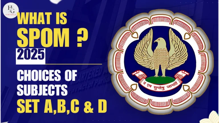 Graphic with the ICAI emblem and the text What is SPOM, choices of subjects in Set A, B, C and D